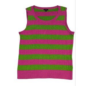 Talbots Womens Sleeveless Sweater Tank Sz PL Green Pink Stripe Cotton